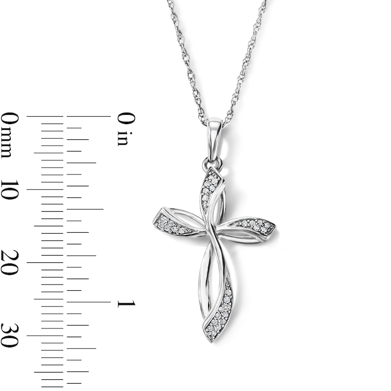 0.085 CT. T.W. Diamond Ribbon Loop Cross Pendant in Sterling Silver