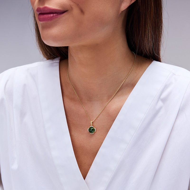 Main Image 2 of Jade Cabochon and 0.20 CT. T.W. Diamond Pendant in 14K Gold
