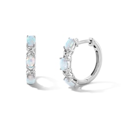 Oval Lab-Created Opal Cabochon Alternating Crossover Hoop Earrings in Sterling Silver
