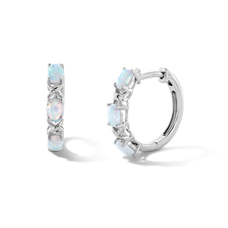 Main Image 1 of Oval Lab-Created Opal Cabochon Alternating Crossover Hoop Earrings in Sterling Silver