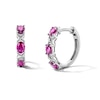 Thumbnail Image 1 of Oval Lab-Created Ruby Alternating Crossover Hoop Earrings in Sterling Silver