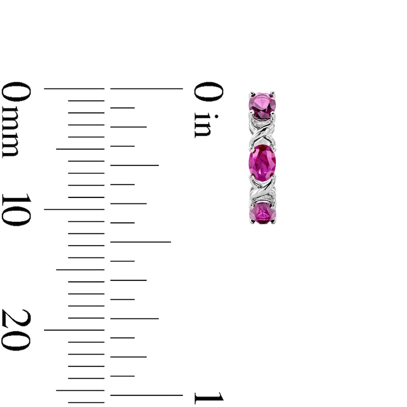 Oval Lab-Created Ruby Alternating Crossover Hoop Earrings in Sterling Silver