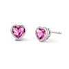 Thumbnail Image 1 of Heart-Shaped Pink Lab-Created Sapphire Solitaire Stud Earrings in Sterling Silver