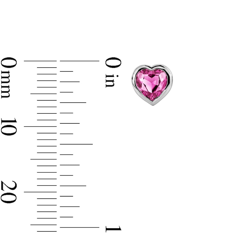 Main Image 2 of Heart-Shaped Pink Lab-Created Sapphire Solitaire Stud Earrings in Sterling Silver