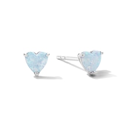 Heart-Shaped Lab-Created Opal Solitaire Stud Earrings in Sterling Silver