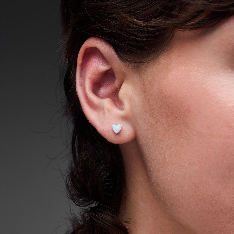 Main Image 2 of Heart-Shaped Lab-Created Opal Solitaire Stud Earrings in Sterling Silver