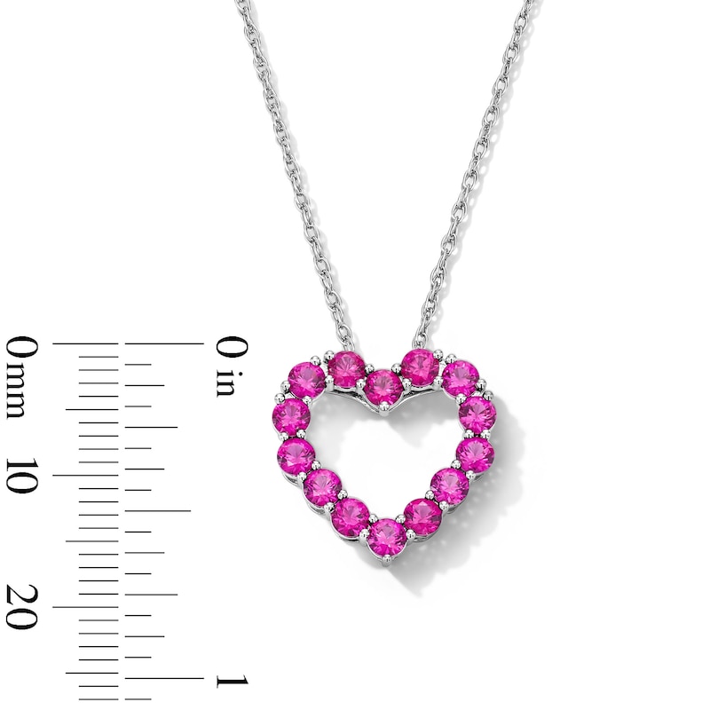 Main Image 4 of Lab-Created Ruby Heart Outline Pendant in Sterling Silver