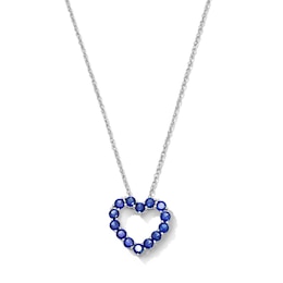 Blue Lab-Created Sapphire Heart Outline Pendant in Sterling Silver
