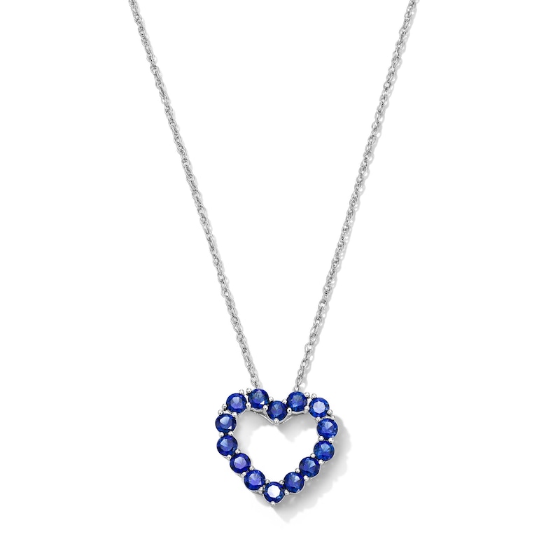 Main Image 1 of Blue Lab-Created Sapphire Heart Outline Pendant in Sterling Silver