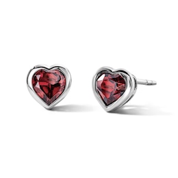 Heart-Shaped Garnet Solitaire Stud Earrings in Sterling Silver