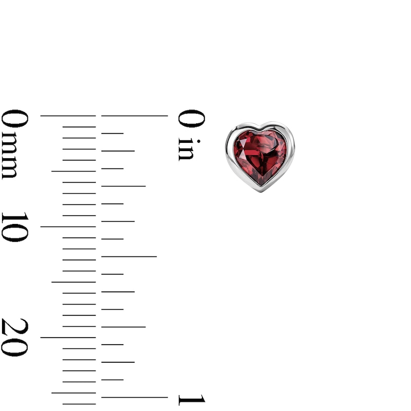 Main Image 2 of Heart-Shaped Garnet Solitaire Stud Earrings in Sterling Silver