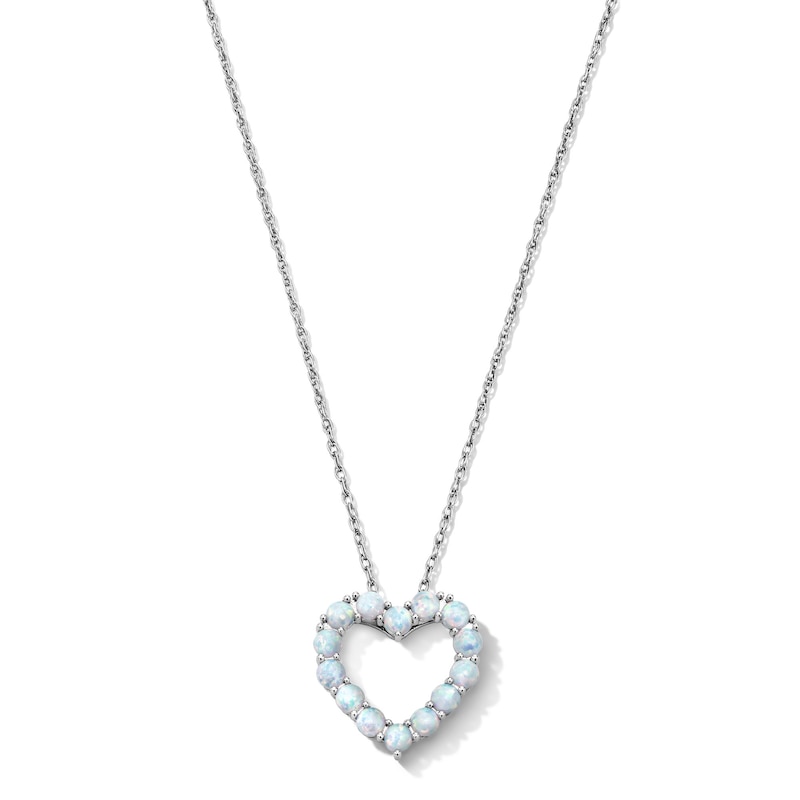 Main Image 1 of Lab-Created Opal Heart Outline Pendant in Sterling Silver