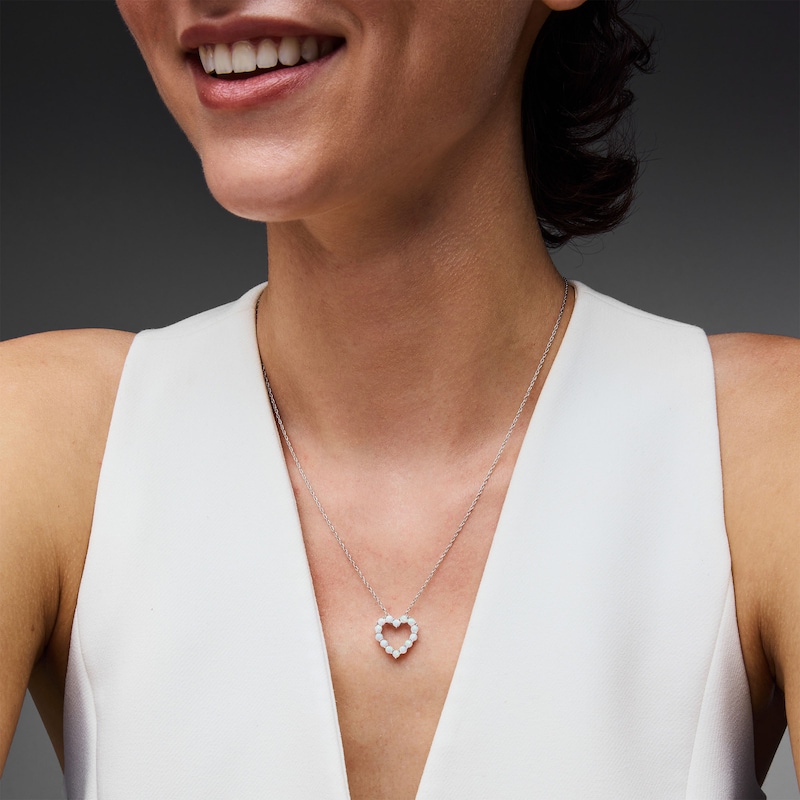 Main Image 2 of Lab-Created Opal Heart Outline Pendant in Sterling Silver