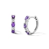 Thumbnail Image 1 of Oval Amethyst Alternating Crossover Hoop Earrings in Sterling Silver