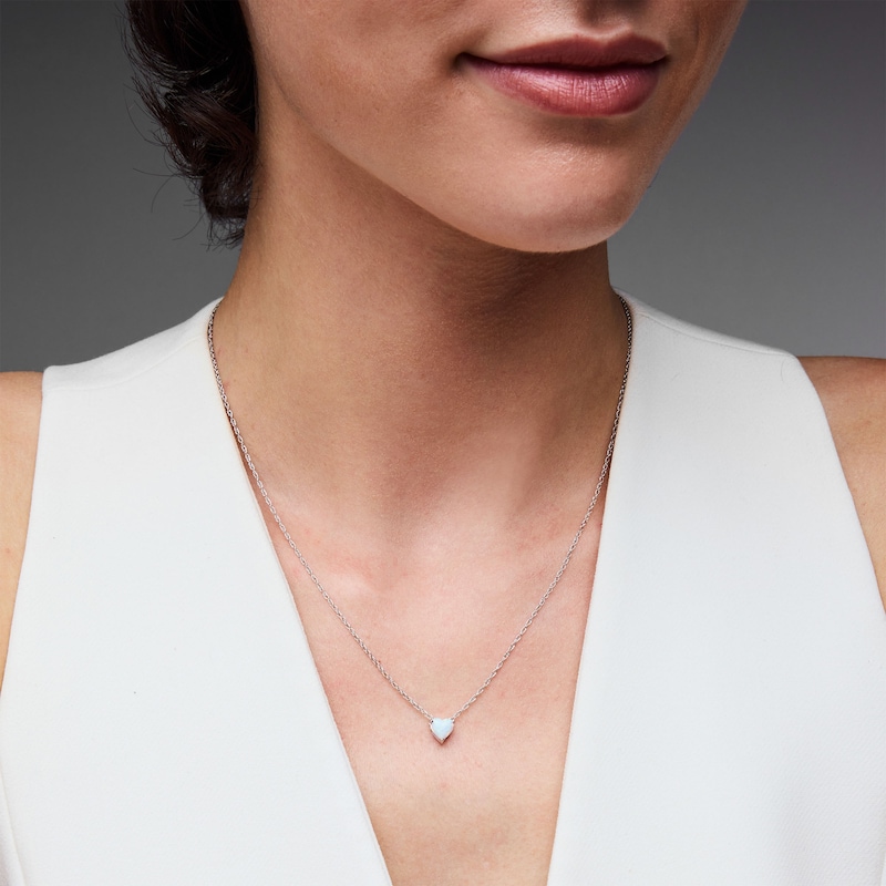 Main Image 2 of Heart-Shaped Lab-Created Opal Solitaire Pendant in Sterling Silver