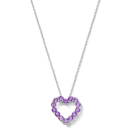 Amethyst Heart Outline Pendant in Sterling Silver