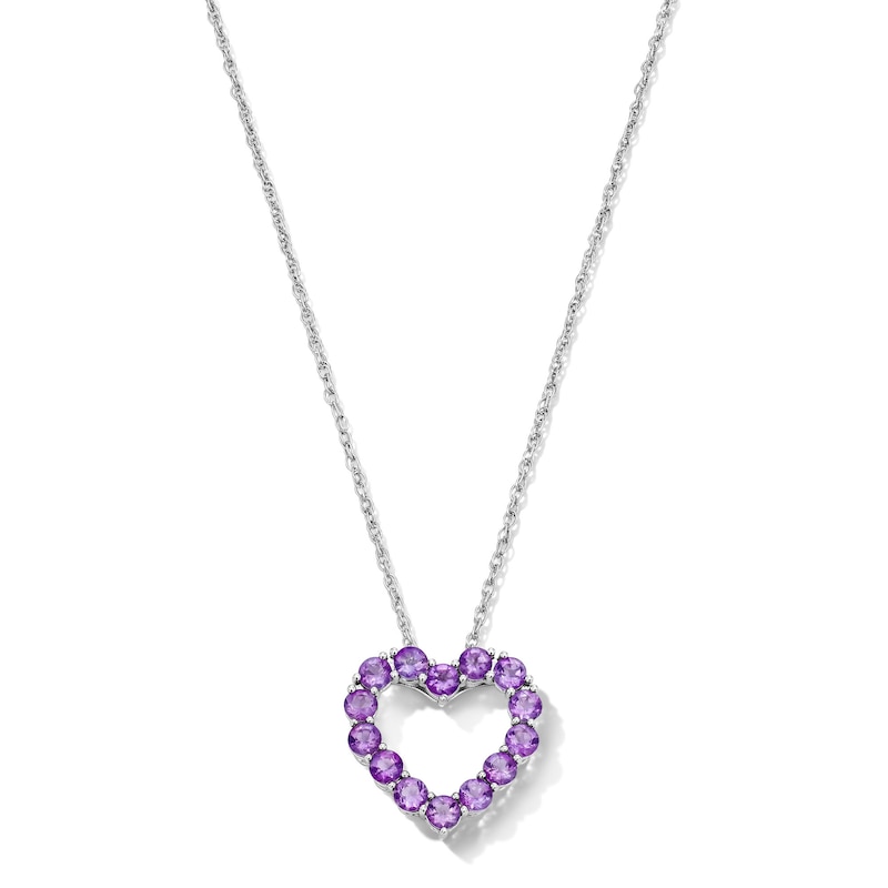 Main Image 1 of Amethyst Heart Outline Pendant in Sterling Silver