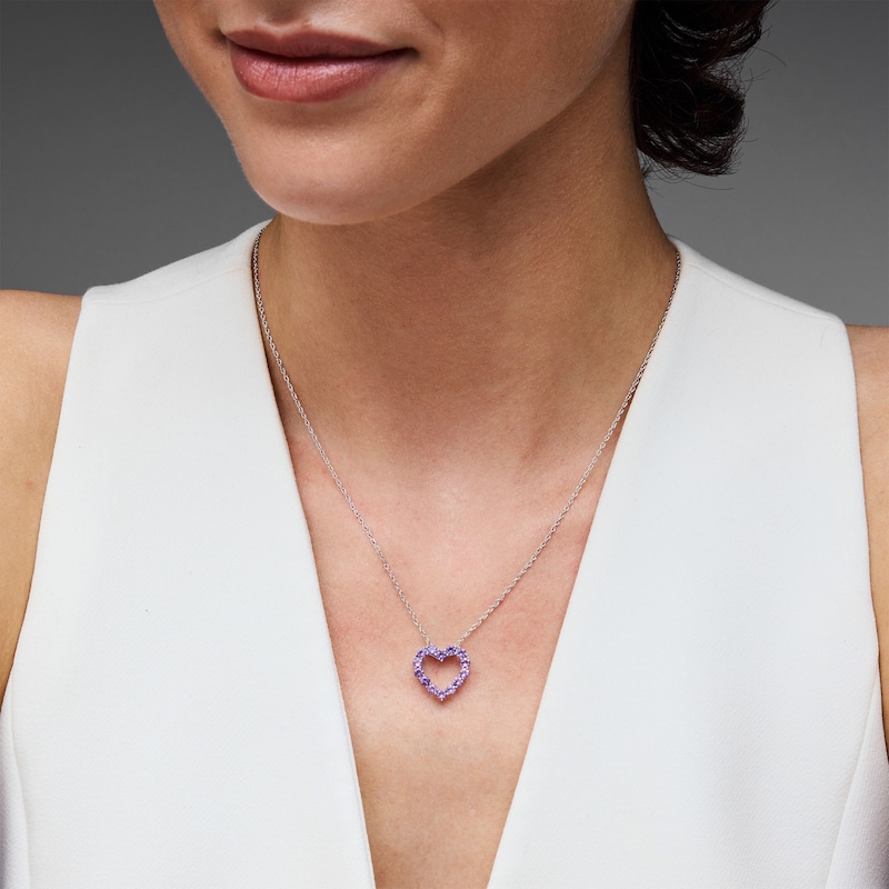 Main Image 2 of Amethyst Heart Outline Pendant in Sterling Silver