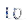 Thumbnail Image 1 of Oval Blue Lab-Created Sapphire Alternating Crossover Hoop Earrings in Sterling Silver