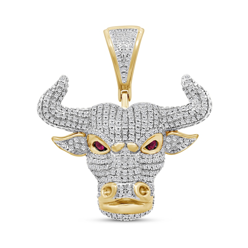 0.75 CT. T.W. Certified Lab-Grown Diamond and Lab-Created Ruby Bull Charm in Sterling Silver with 14K Gold Plate (F/SI2)
