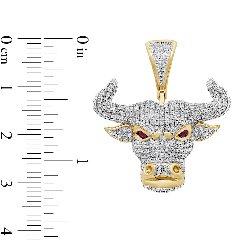 0.75 CT. T.W. Certified Lab-Grown Diamond and Lab-Created Ruby Bull Charm in Sterling Silver with 14K Gold Plate (F/SI2)