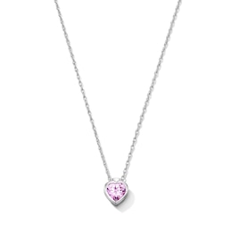 Heart-Shaped Pink Lab-Created Sapphire Solitaire Pendant in Sterling Silver