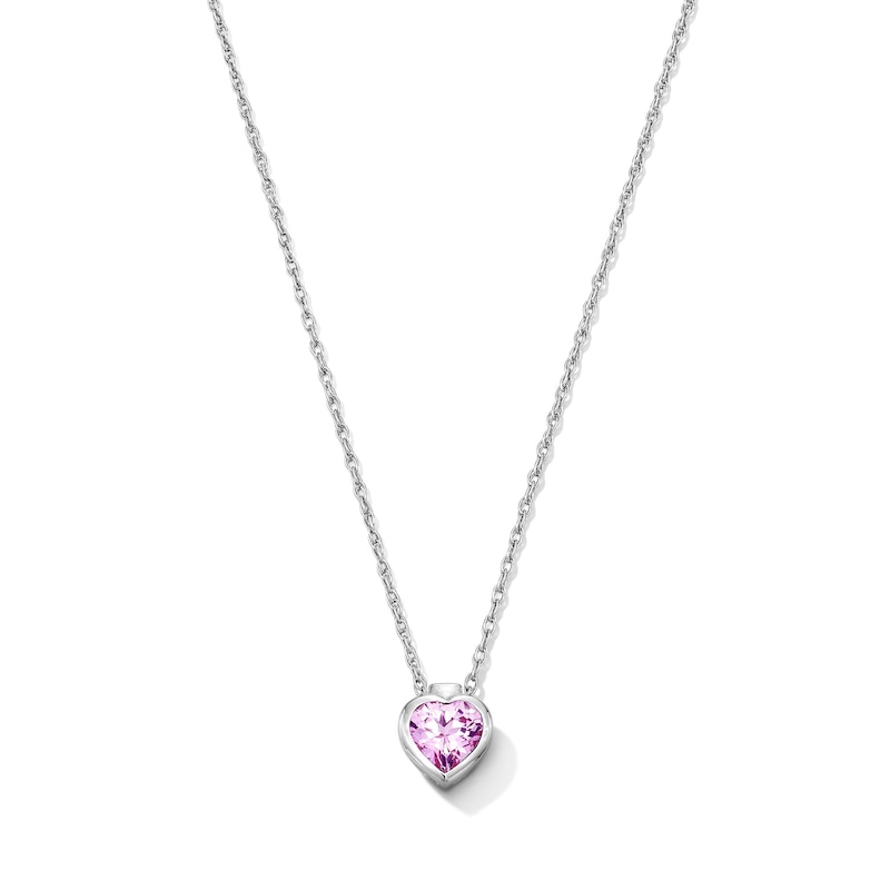 Main Image 1 of Heart-Shaped Pink Lab-Created Sapphire Solitaire Pendant in Sterling Silver