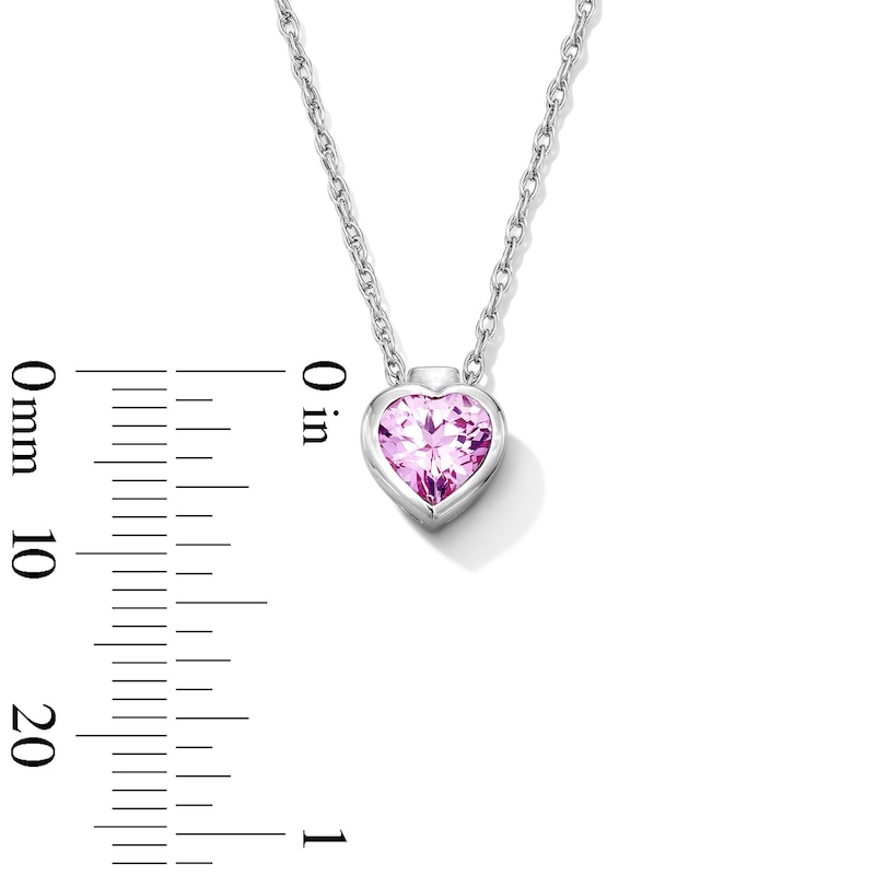 Main Image 4 of Heart-Shaped Pink Lab-Created Sapphire Solitaire Pendant in Sterling Silver