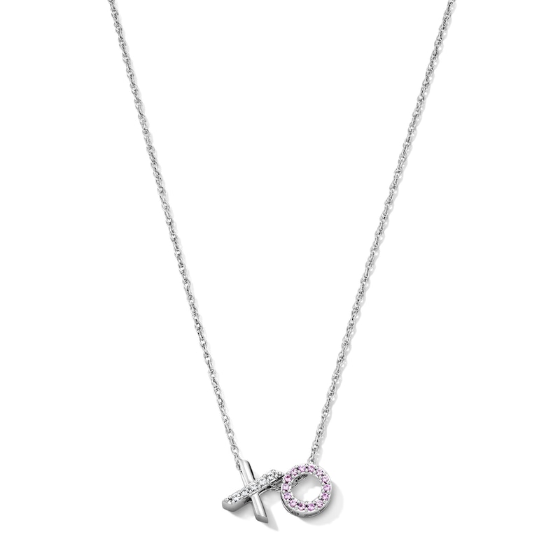 Main Image 1 of Pink and White Lab-Created Sapphire “XO” Pendant in Sterling Silver