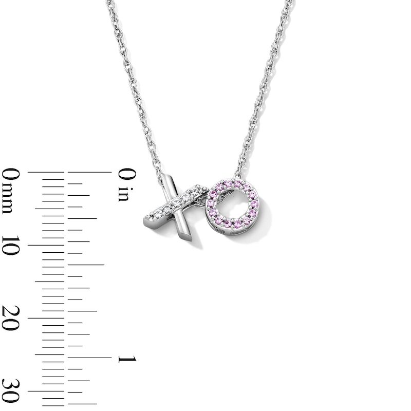 Main Image 4 of Pink and White Lab-Created Sapphire “XO” Pendant in Sterling Silver