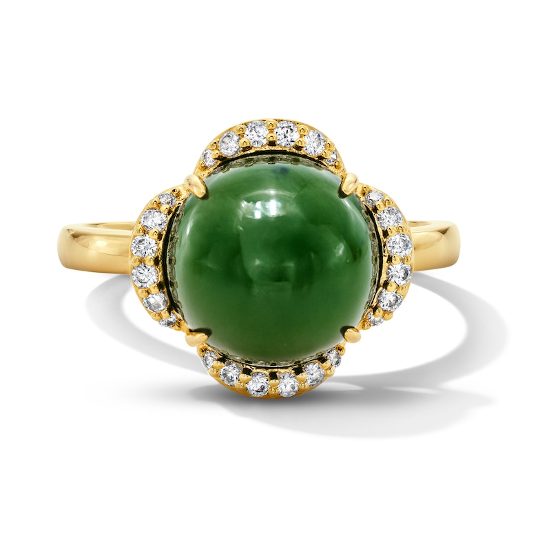 Main Image 1 of Jade Cabochon and 0.15 CT. T.W. Diamond Ring in 14K Gold