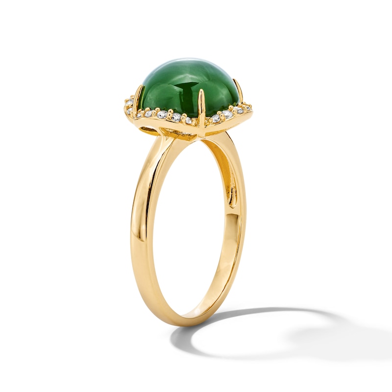 Main Image 3 of Jade Cabochon and 0.15 CT. T.W. Diamond Ring in 14K Gold