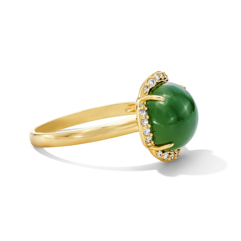 Main Image 4 of Jade Cabochon and 0.15 CT. T.W. Diamond Ring in 14K Gold