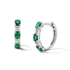 Thumbnail Image 1 of Oval Lab-Created Emerald Alternating Crossover Hoop Earrings in Sterling Silver