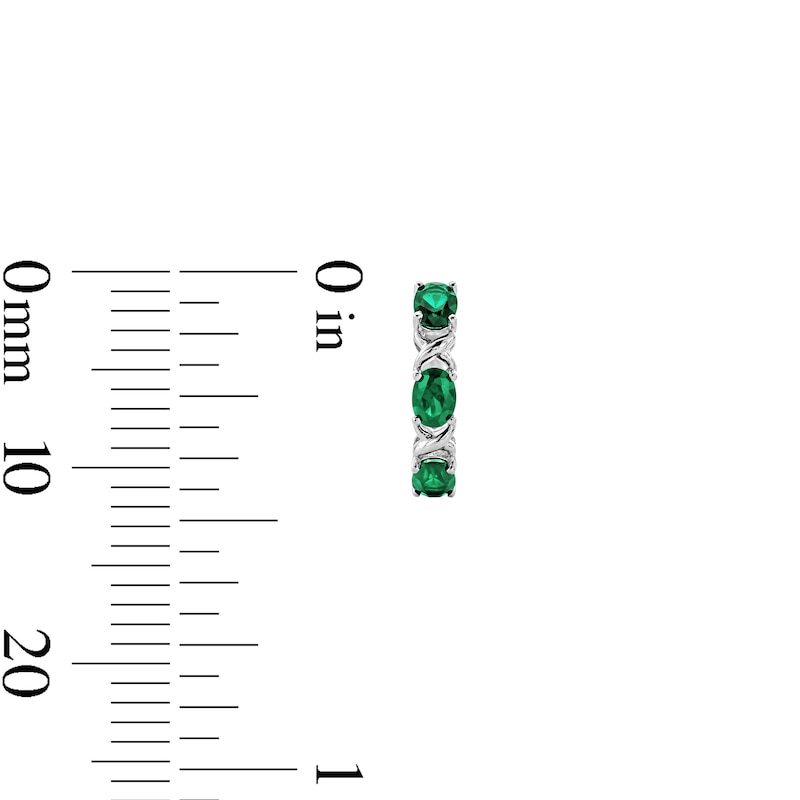 Main Image 2 of Oval Lab-Created Emerald Alternating Crossover Hoop Earrings in Sterling Silver