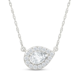 0.45 CT. T.W. Pear-Shaped Certified Lab-Grown Diamond Halo Necklace in 10K White Gold (I/SI2) - 18"