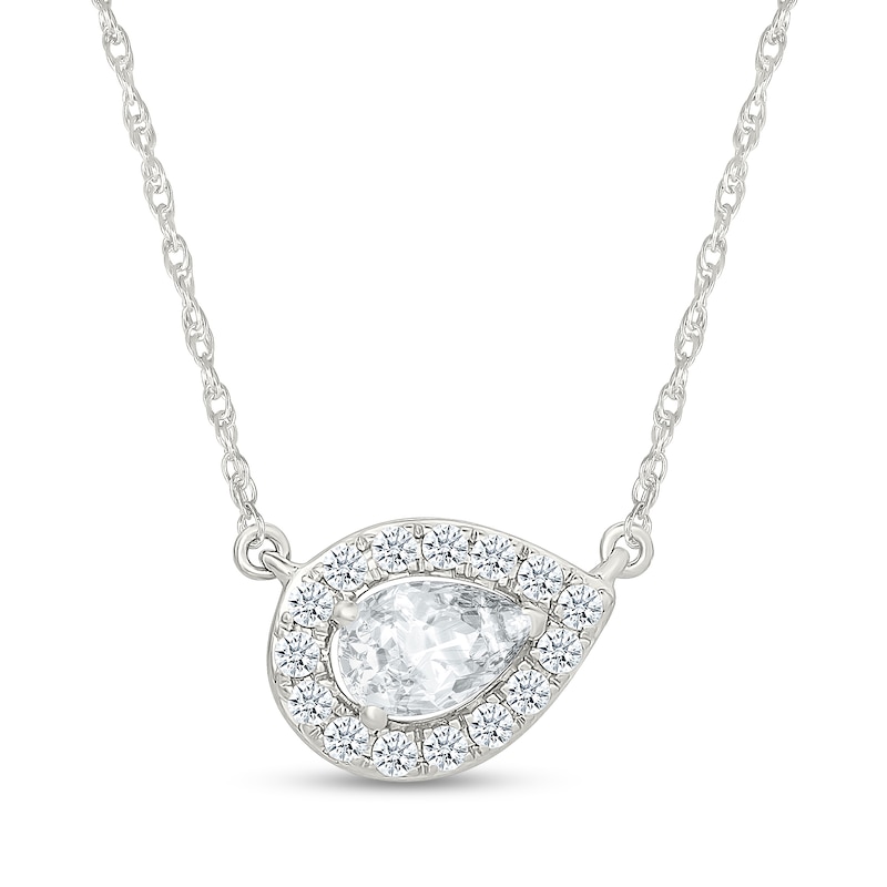 0.45 CT. T.W. Pear-Shaped Certified Lab-Grown Diamond Halo Necklace in 10K White Gold (I/SI2) - 18"