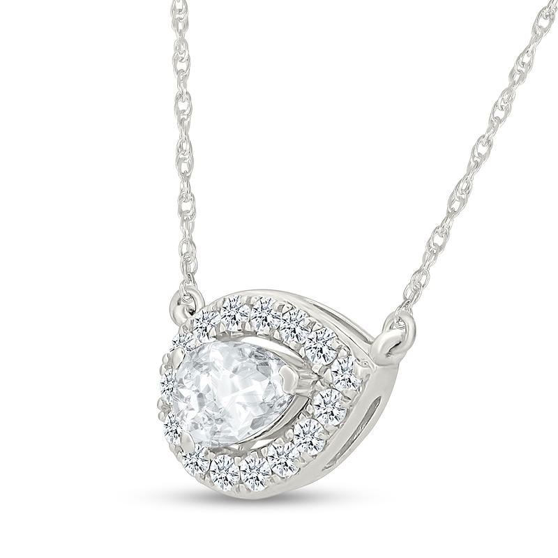 0.45 CT. T.W. Pear-Shaped Certified Lab-Grown Diamond Halo Necklace in 10K White Gold (I/SI2) - 18"