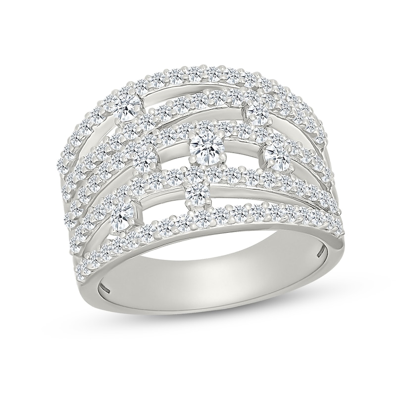 0.95 CT. T.W. Certified Lab-Grown Diamond Multi-Row Fashion Ring in Sterling Silver (I/SI2)
