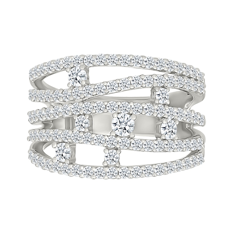 0.95 CT. T.W. Certified Lab-Grown Diamond Multi-Row Fashion Ring in Sterling Silver (I/SI2)