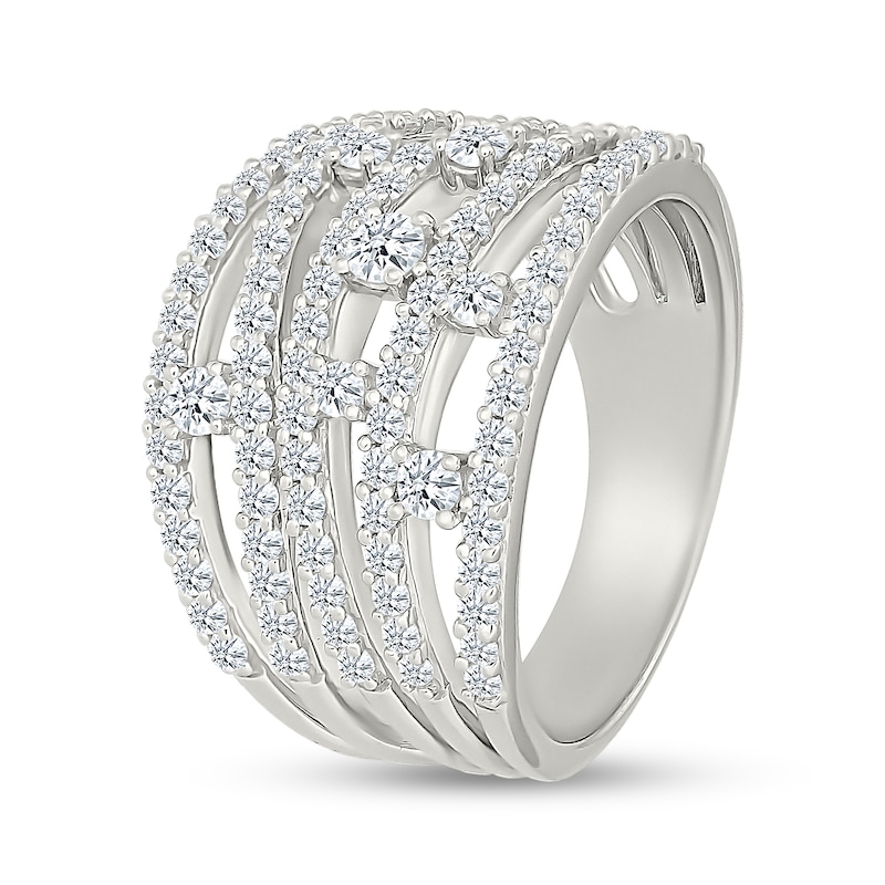 0.95 CT. T.W. Certified Lab-Grown Diamond Multi-Row Fashion Ring in Sterling Silver (I/SI2)