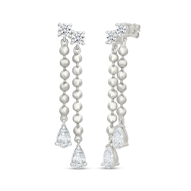 1.40 CT. T.W. Pear-Shaped Certified Lab-Grown Diamond Beaded Drop Earrings in Sterling Silver (I/SI2)