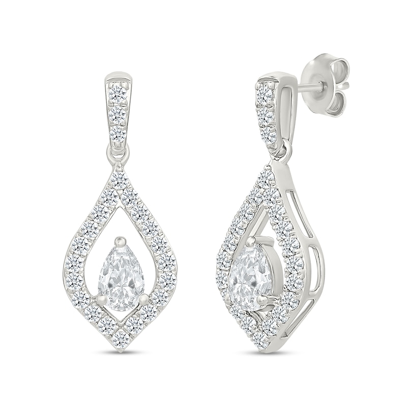 0.69 CT. T.W. Pear-Shaped and Round Certified Lab-Grown Diamond Drop Earrings in 10K White Gold (I/SI2)