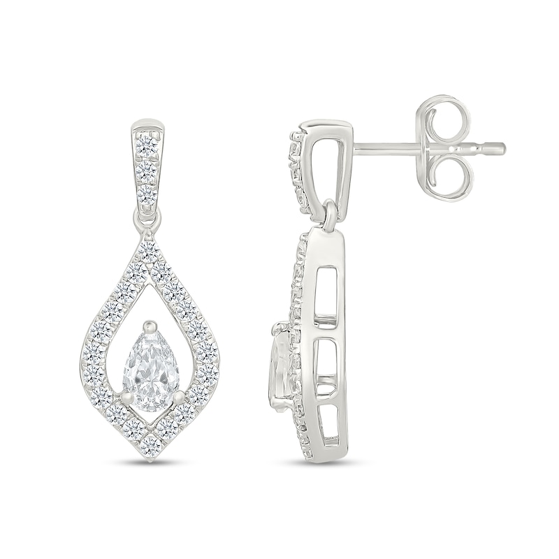 0.69 CT. T.W. Pear-Shaped and Round Certified Lab-Grown Diamond Drop Earrings in 10K White Gold (I/SI2)