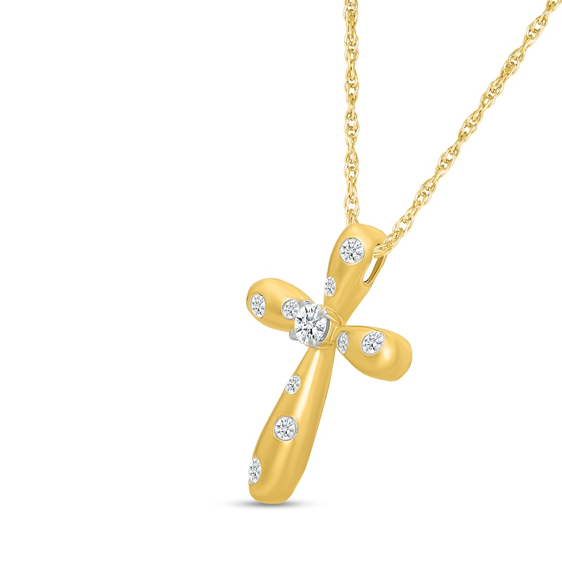 0.29 CT. T.W. Certified Lab-Grown Diamond Scatter Cross Necklace in Sterling Silver with 10K Gold Plate (I/SI2) - 18"