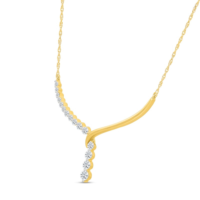0.95 CT. T.W. Certified Lab-Grown Diamond Chevron Drop Necklace in 10K Gold (I/SI2) - 18"