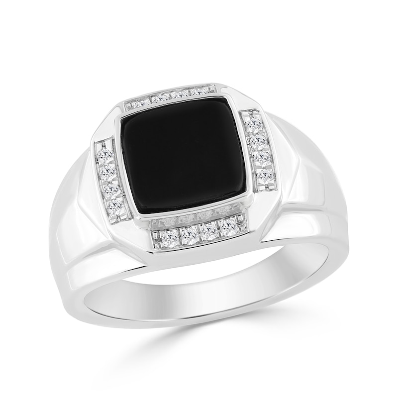 Cushion-Cut Black Onyx and 0.15 CT. T.W. Diamond Ring 10K White Gold