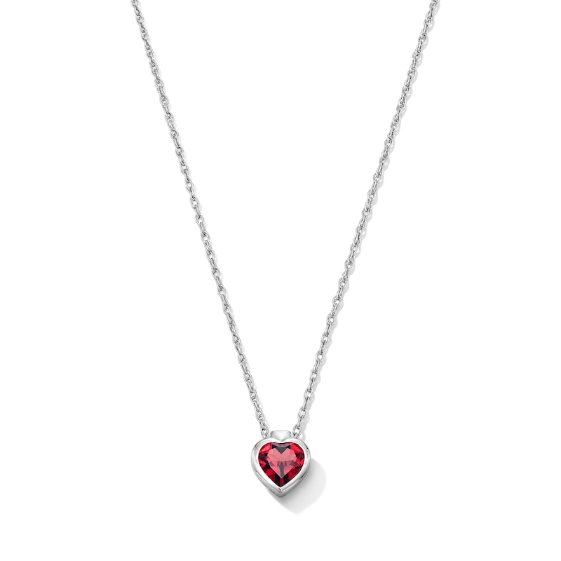 Main Image 1 of Heart-Shaped Garnet Solitaire Pendant in Sterling Silver