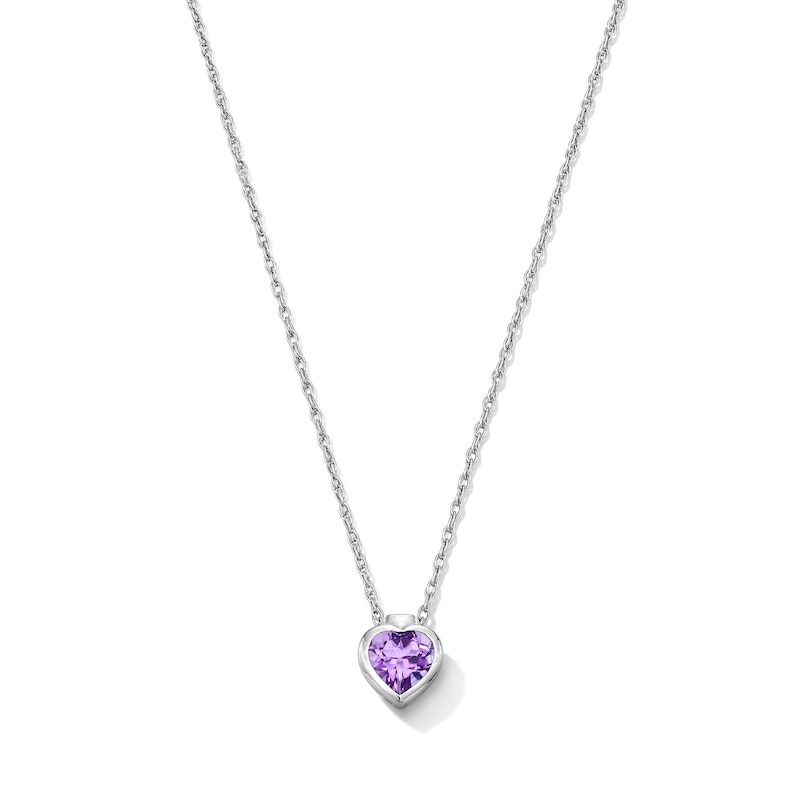 Main Image 1 of Heart-Shaped Amethyst Solitaire Pendant in Sterling Silver