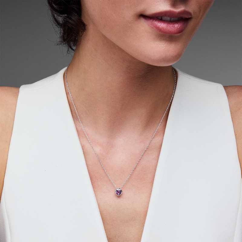 Main Image 2 of Heart-Shaped Amethyst Solitaire Pendant in Sterling Silver